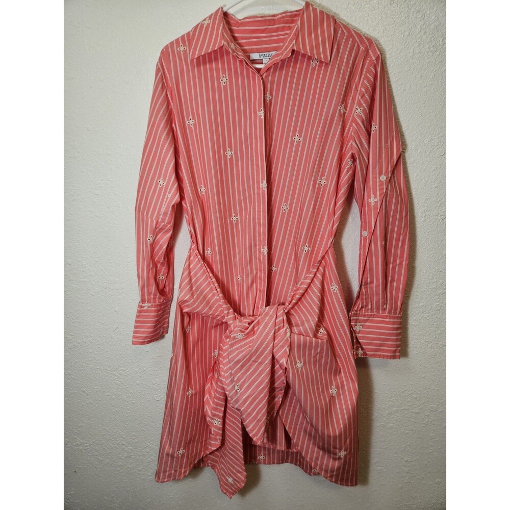 Derek Lam 10 Crosby Shirt Dress Tie Waist size 4 Striped Coral 100% Cotton